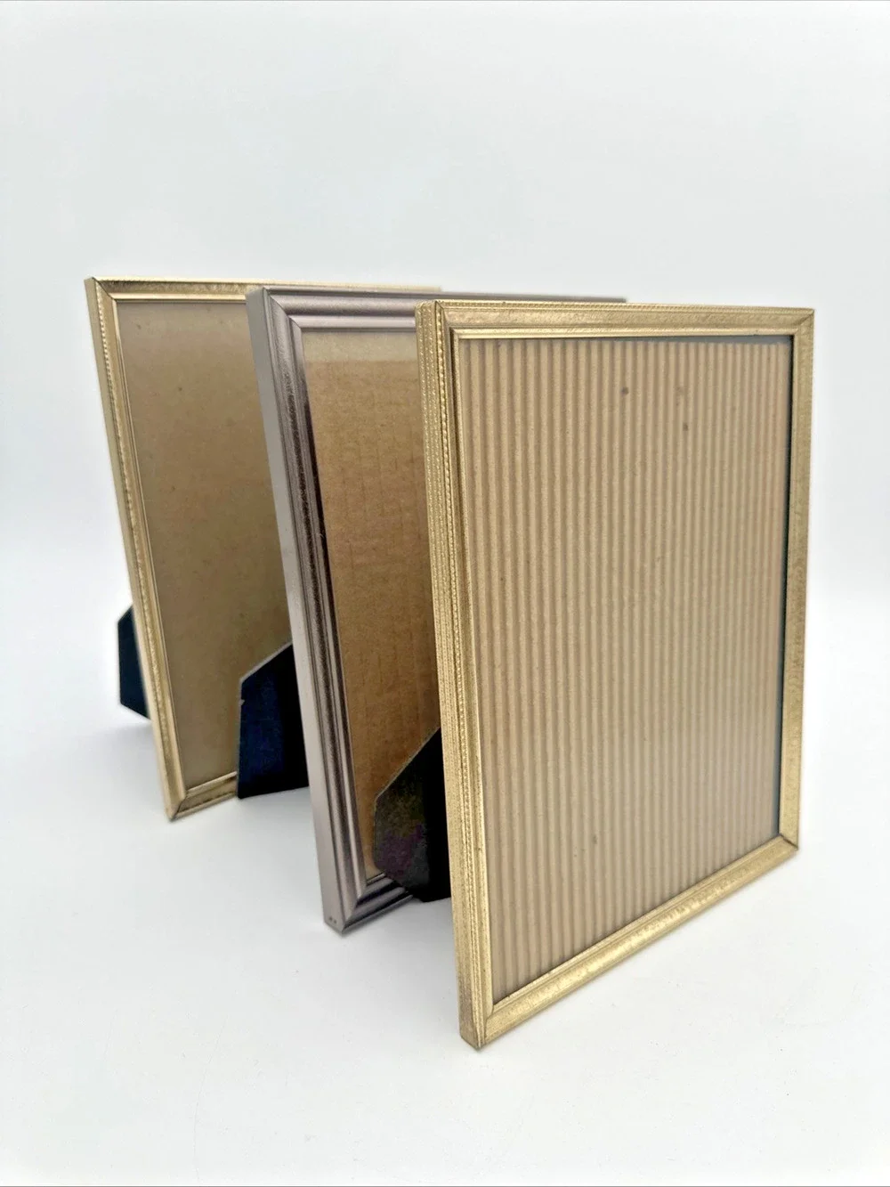 3 Vintage Metal Brass Picture Frames Gold /Silver Ornate Embossed 8x10 MCM